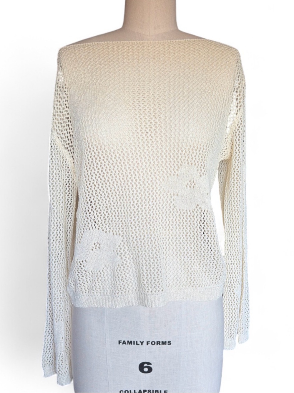 Ivory Off-Shoulder Floral Boho Crochet Coverup Sweater Small/Medium NEW